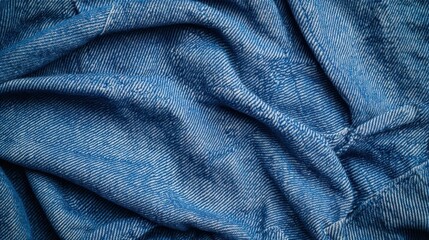 Denim fabric in close-up view, sharp stitching and texture, copy space for advertising, deep depth of field capturing every detail