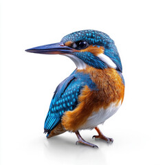 Obraz premium Close-up of a colorful kingfisher bird with vibrant blue and orange feathers, isolated on a white background.