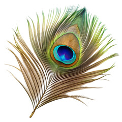 Obraz premium Single peacock feather closeup Isolated on transparent background.