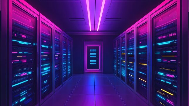 Network Security Configuration With Fortinet Firewall Illuminated In Neon Light