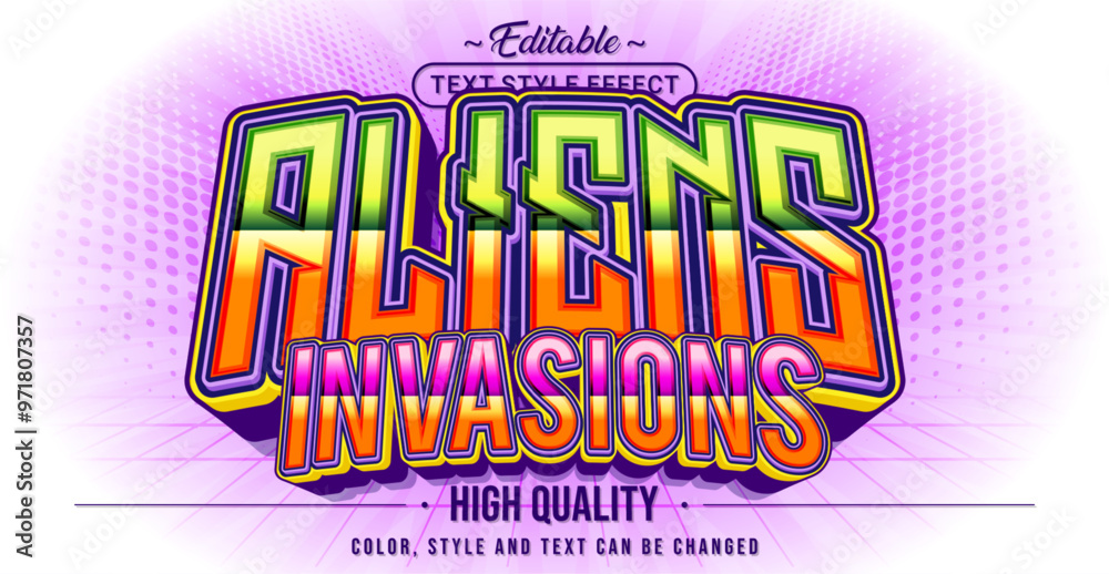 Poster Editable text style effect - Aliens Invasions text style theme.