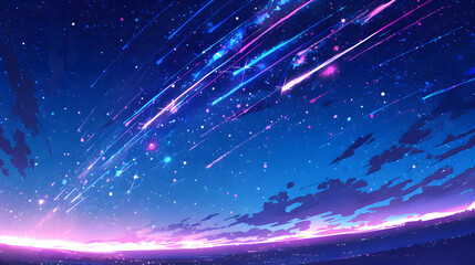 Meteor shower in the night sky