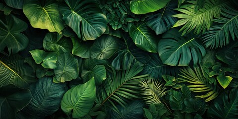 Fototapeta premium Dense Tropical Leaves with Dark and Moody Lighting