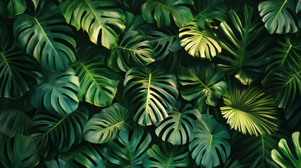 wallpaper that showcases a mix of various tropical leaves, creating a vibrant, layered look that brings the lushness of the tropics indoors