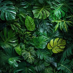 Fototapeta premium Dense Tropical Leaves with Dark and Moody Lighting