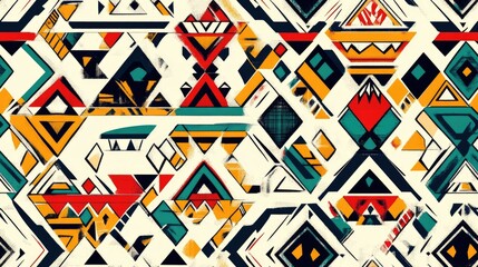 Obraz premium African art illustration featuring a seamless Aztec pattern Geometric design with vintage patchwork elements Tribal vintage motif in a straightforward graphic texture Colorful African art drawing