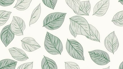 Hand drawn leaf motif linen texture Whimsical garden seamless pattern Modern spring doodle foliage textile for home decor Botanical rustic style green all over print
