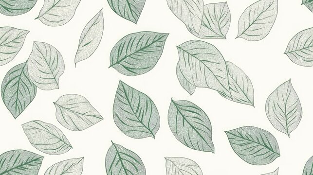 Hand drawn leaf motif linen texture Whimsical garden seamless pattern Modern spring doodle foliage textile for home decor Botanical rustic style green all over print