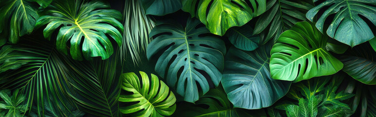 wallpaper that showcases a mix of various tropical leaves, creating a vibrant, layered look that brings the lushness of the tropics indoors