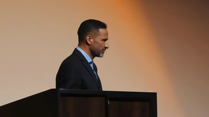 Confident African American Man Delivering a Business Presentation. Concept of Professional Speaking, Corporate Leadership, Public Speaking