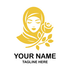 a yellow logo for a woman with a flower in her hair.