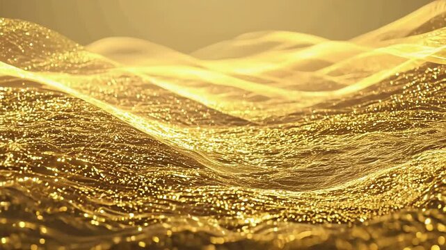 Golden Waves Creating a Mesmerizing Abstract Pattern on a Shimmering Golden Surface. Concept of Luxury Design, Opulence, Artistic Texture. Background