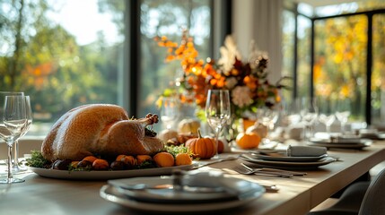 Thanksgiving turkey on table in restaurant