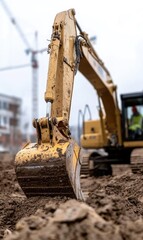 Earth mover: excavator at work, strength and engineering of construction equipment it carves out terrain, pivotal in site preparation and infrastructure development