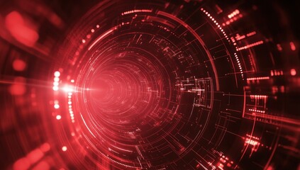Fototapeta premium Abstract Red Digital Tunnel