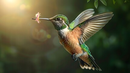 Fototapeta premium Hummingbird near flowers.
