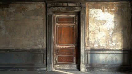 Old Wooden Door in Abandoned Room