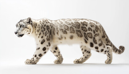 Naklejka premium Snow leopard, white leopard in snow mountains, white snow leopard walking