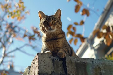 Obraz premium The cat sits against the blue sky