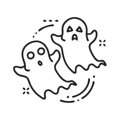 Obraz premium Two happy ghosts outline icon, Halloween cute illustration