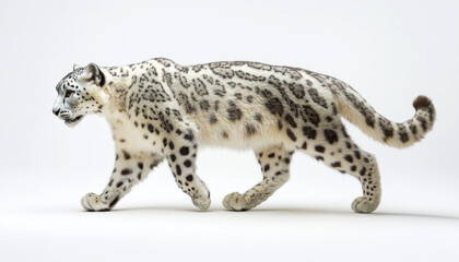 Snow leopard, white leopard in snow mountains, white snow leopard walking
