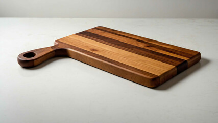 Wooden cutting board with plain white background