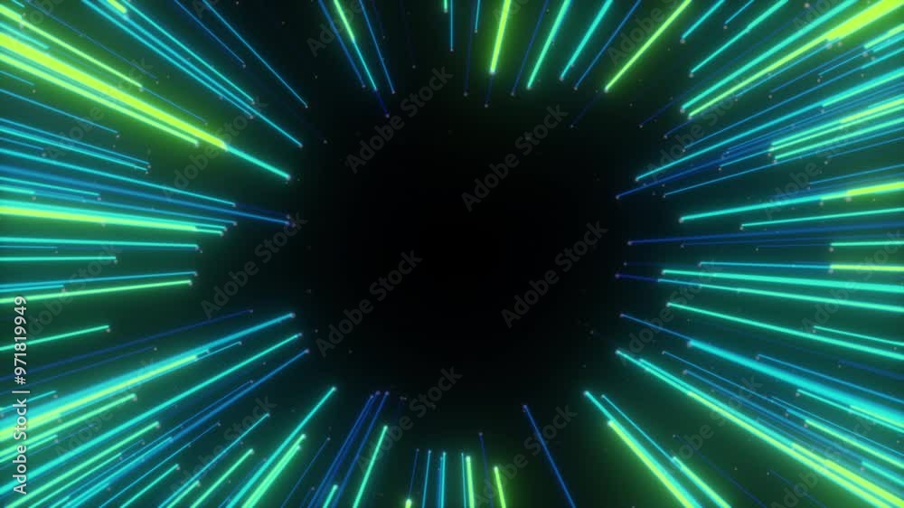 Wall mural flowing laser beams. light rays motion background. copy space. seamless loop
