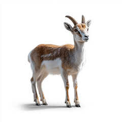 Fototapeta premium A detailed image of a wild goat standing on a clean white background, showcasing its horns and natural fur texture.