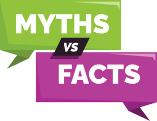 Green and purple speech bubbles comparing and contrasting the differences between myths and facts