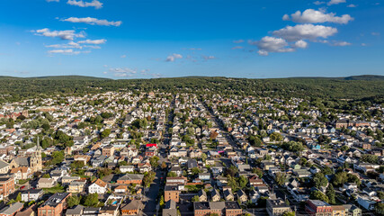 Late summer, early fall aerial, drone, photo of the Scranton Pennsylvania skyline.  September 2024.