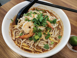 Sarawak Laksa, a spicy noodle soup type hawker food