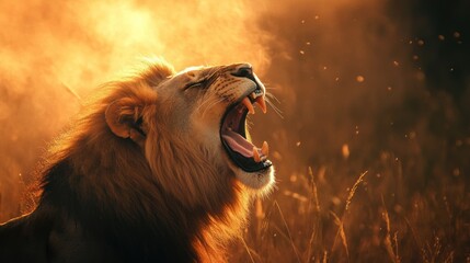 Majestic Lion Roaring at Sunrise