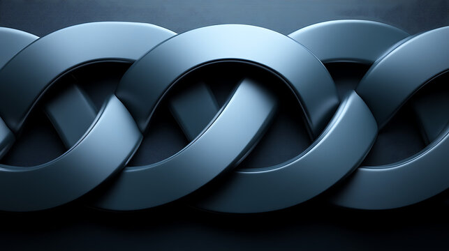 Unbreakable Bonds: Sleek, interlocked rings form an unyielding chain against a dark backdrop, symbolizing strength, unity, and enduring connections. 