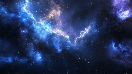 Obraz premium Abstract Blue Nebula Background with Stars and Cosmic Dust