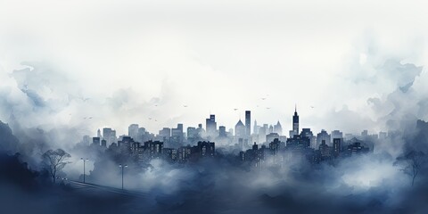 Cityscape shrouded in mist