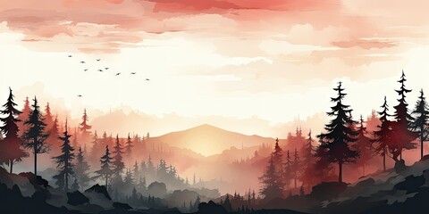 Silhouetted trees at sunset