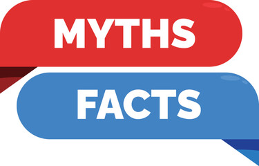 Red and blue speech bubbles comparing and contrasting the differences between myths and facts