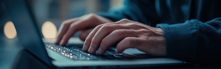 Close-Up of Hands Typing on Laptop Keyboard