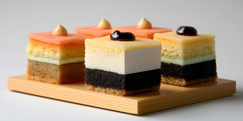 Assortment of Layered Cakes on a Wooden Platter