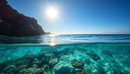Fototapeta premium Above and Below the Surface of the Ocean