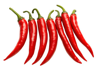 Fresh red chili peppers arranged in a line, perfect for cooking or adding spice to dishes, showcasing vibrant color and texture.