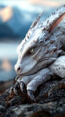 Serpentine dragon depiction: visual representation of dragon, showcasing its mythical features such as wings, horns, flames, capturing essence of both European and Eastern dragon lore