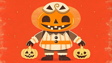 Bright and colorful Halloween illustration with pumpkins.