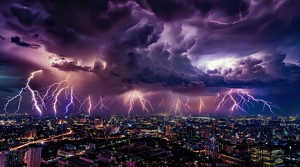 Fototapeta premium Lightning Storm Over Cityscape