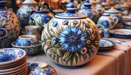 Töpferkunst mit blauen Kornblumen