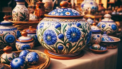 Töpferkunst mit blauen Kornblumen