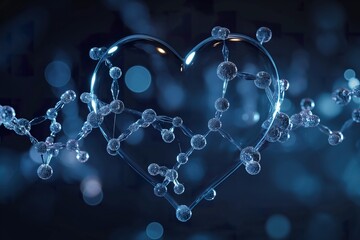 A glowing heart shape made of interconnected molecules, representing love and connection in a scientific manner at night