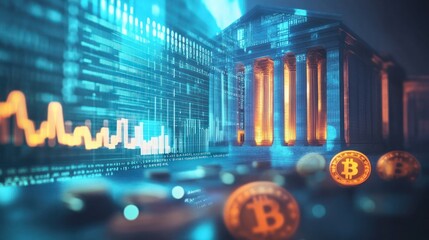 Fototapeta premium Bitcoin Cryptocurrency and Traditional Finance