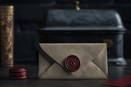 Elegant wax seal stamp mockup for stylish envelope and mailbox correspondence display