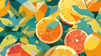Fototapeta premium Vibrant artwork depicting grapefruit in an array of stunning colors